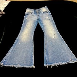 blue denim pants, high rise, cotton elastic